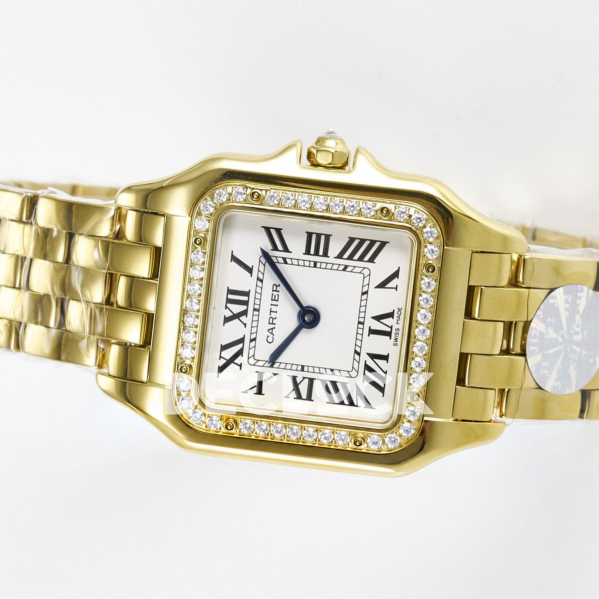 Panthère De Cartier Small 27x22mm Yellow Gold White Dial Stone Bezel Asian AAA+ Replica – angle 08