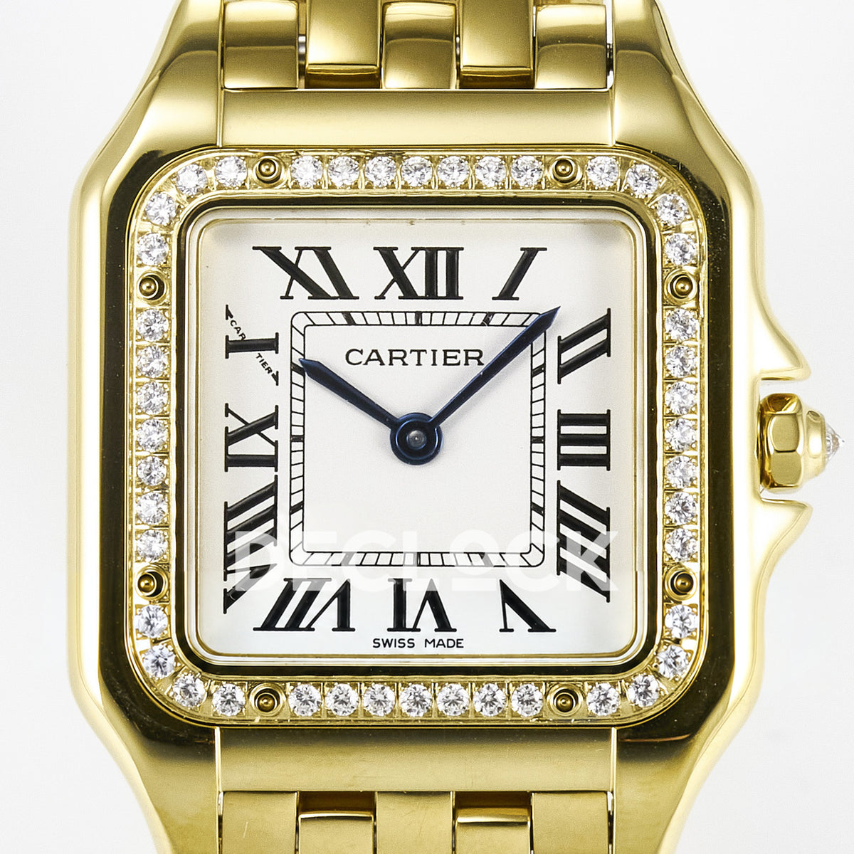 Panthère De Cartier Small 27x22mm Yellow Gold White Dial Stone Bezel Asian AAA+ Replica – dial front 02