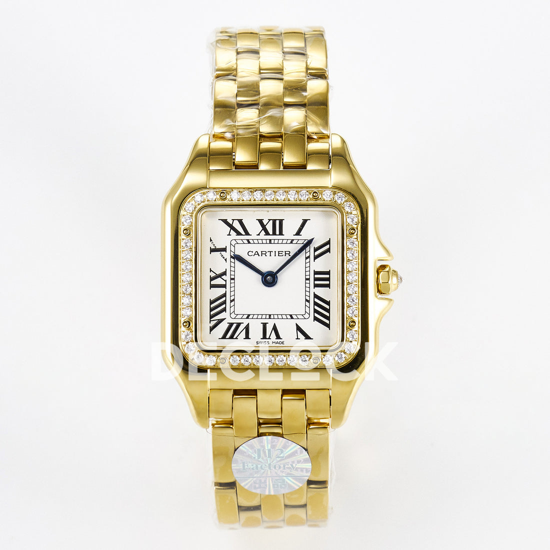Panthère De Cartier Small 27x22mm Yellow Gold White Dial Stone Bezel Asian AAA+ Replica – front 01 WJPN0015