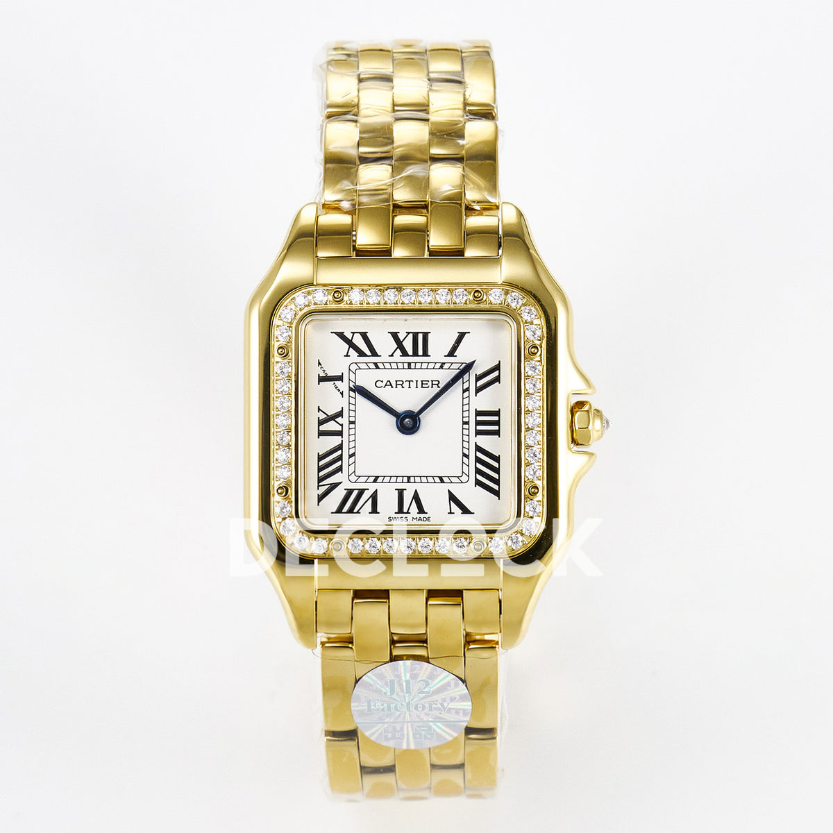 Panthère De Cartier Small 27x22mm Yellow Gold White Dial Stone Bezel Asian AAA+ Replica – front 01