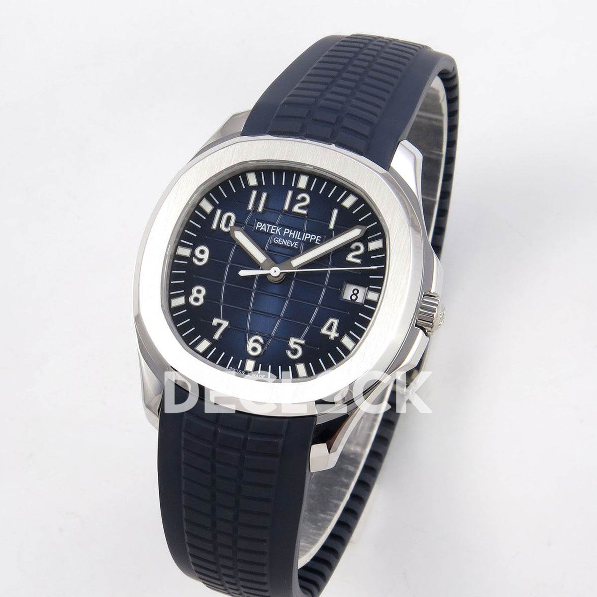 Patek Philippe Aquanaut 5168G APWF replica - original blue dial with Arabic numerals and brushed steel bezel
