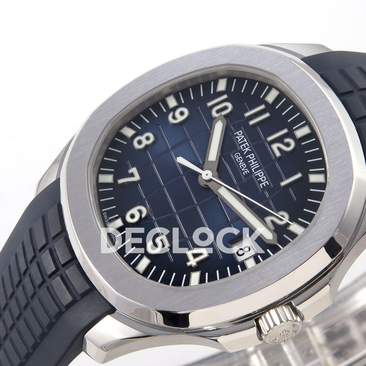 Patek Philippe Aquanaut 5168G APWF replica - opposite angled blue dial, hands and date 8