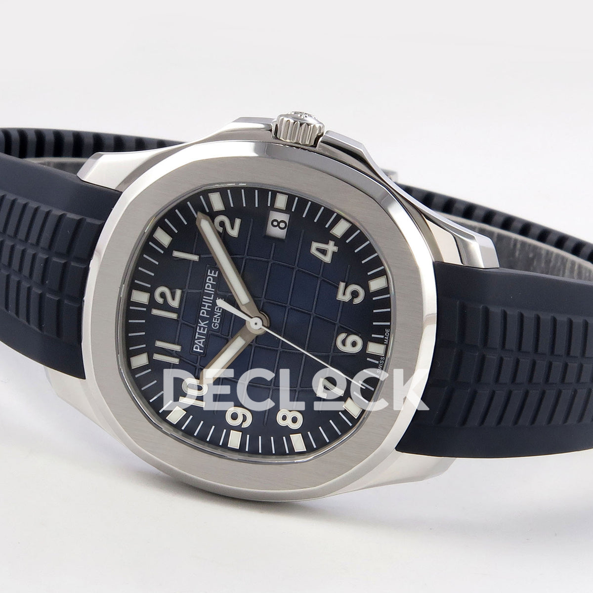 Patek Philippe Aquanaut 5168G APWF replica - opposite horizontal front view with blue rubber strap