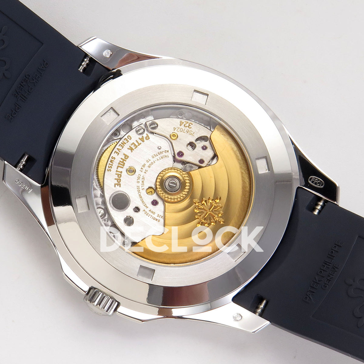 Patek Philippe Aquanaut 5168G APWF replica - transparent caseback and gold-tone rotor with original Patek cross