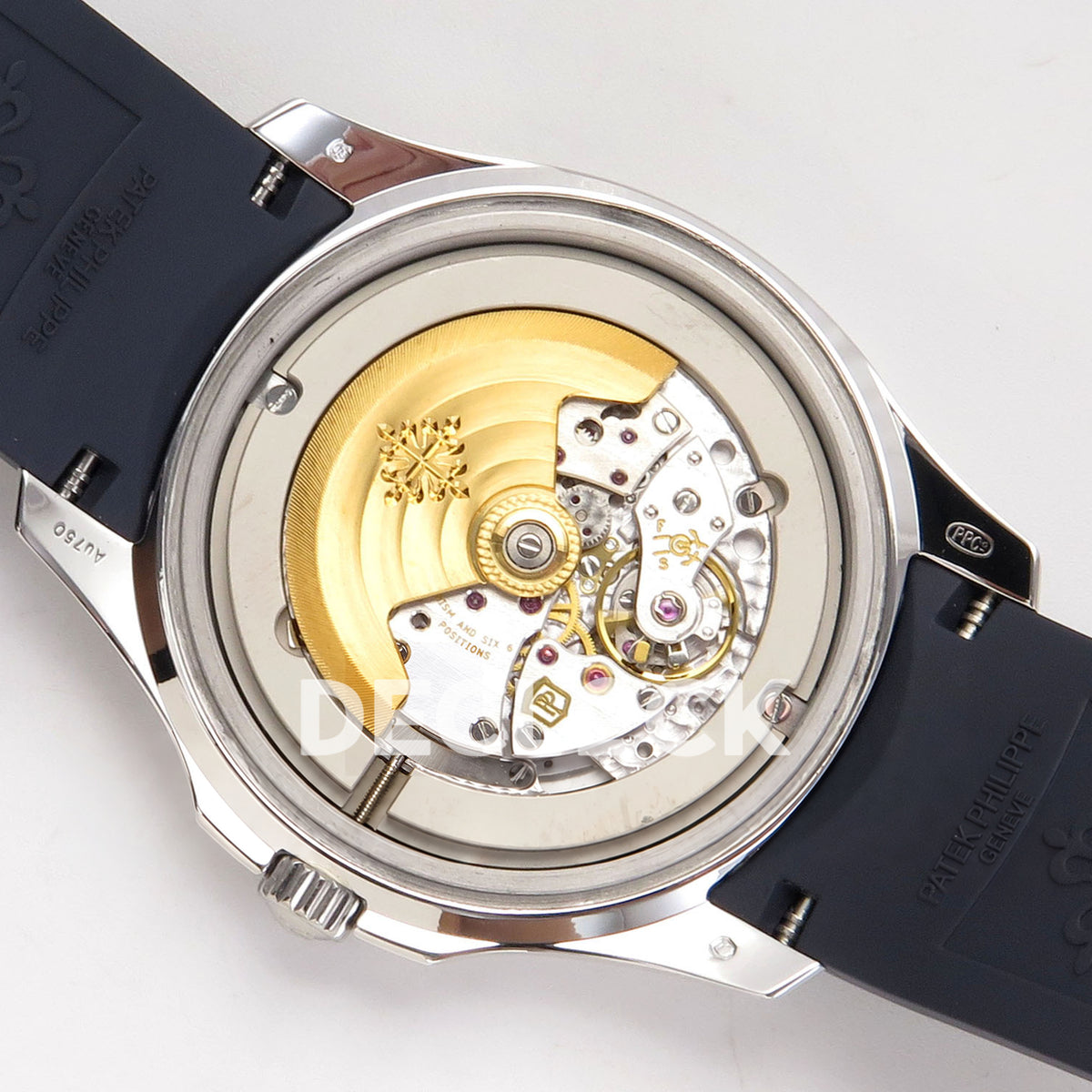 Patek Philippe Aquanaut 5168G APWF replica - open movement and balance with original bridge inscriptions