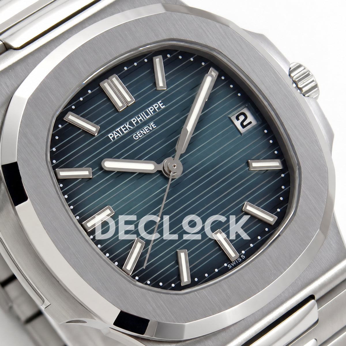 Patek Philippe Nautilus 5711 DDF 2006 V2, blue dial, DPB330 — dial angle