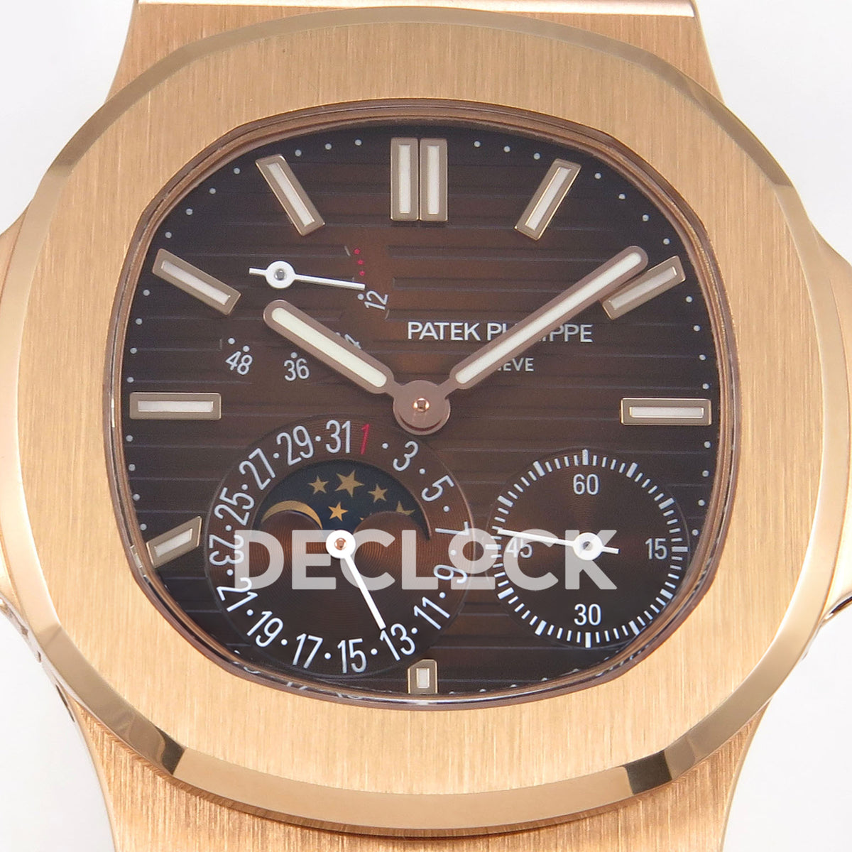 Patek Philippe Nautilus 5712/1R-001 UMI Brown Dial Rose Gold PP240 Free Sprung replica - dial moonphase closeup