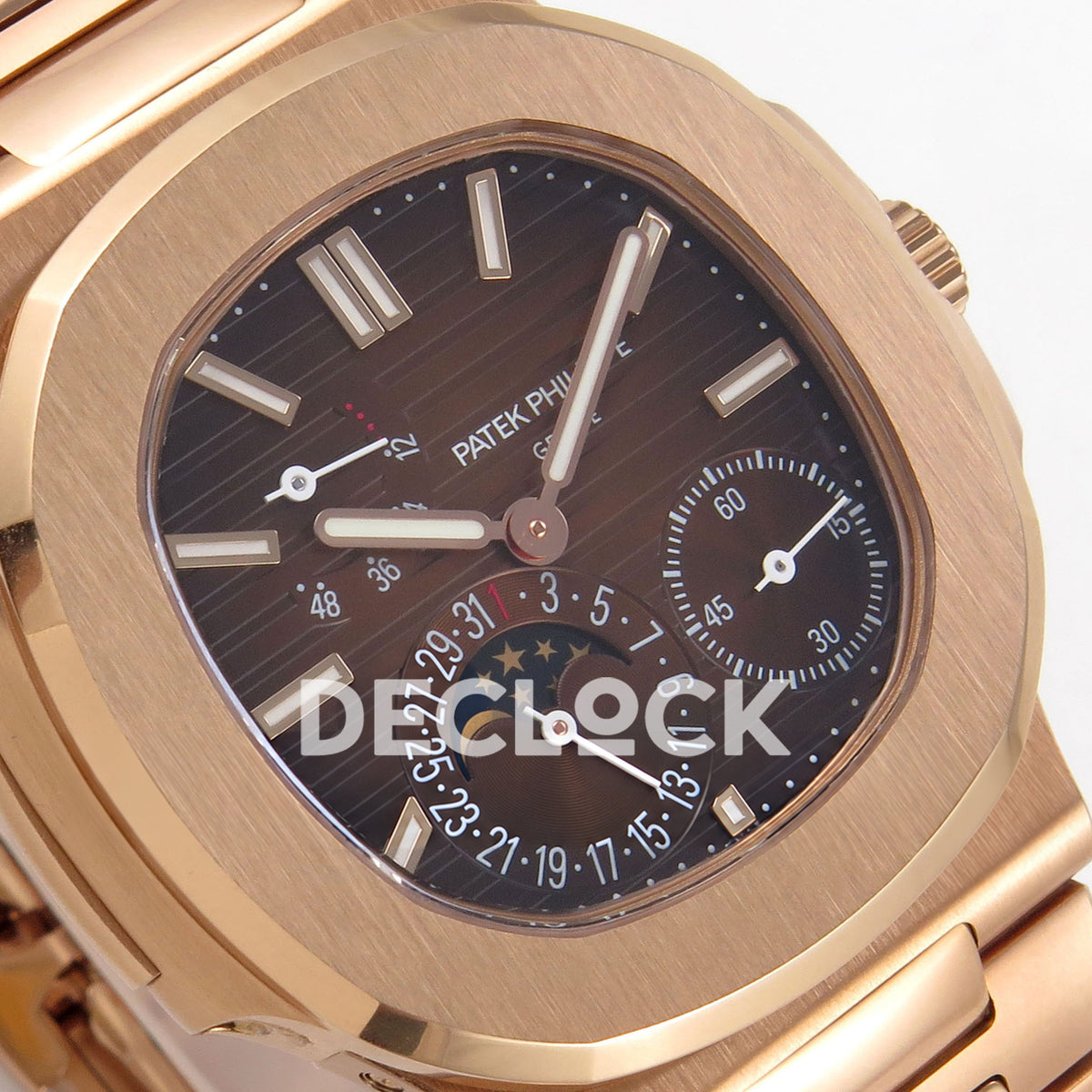 Patek Philippe Nautilus 5712/1R-001 UMI Brown Dial Rose Gold PP240 Free Sprung replica - dial angle left