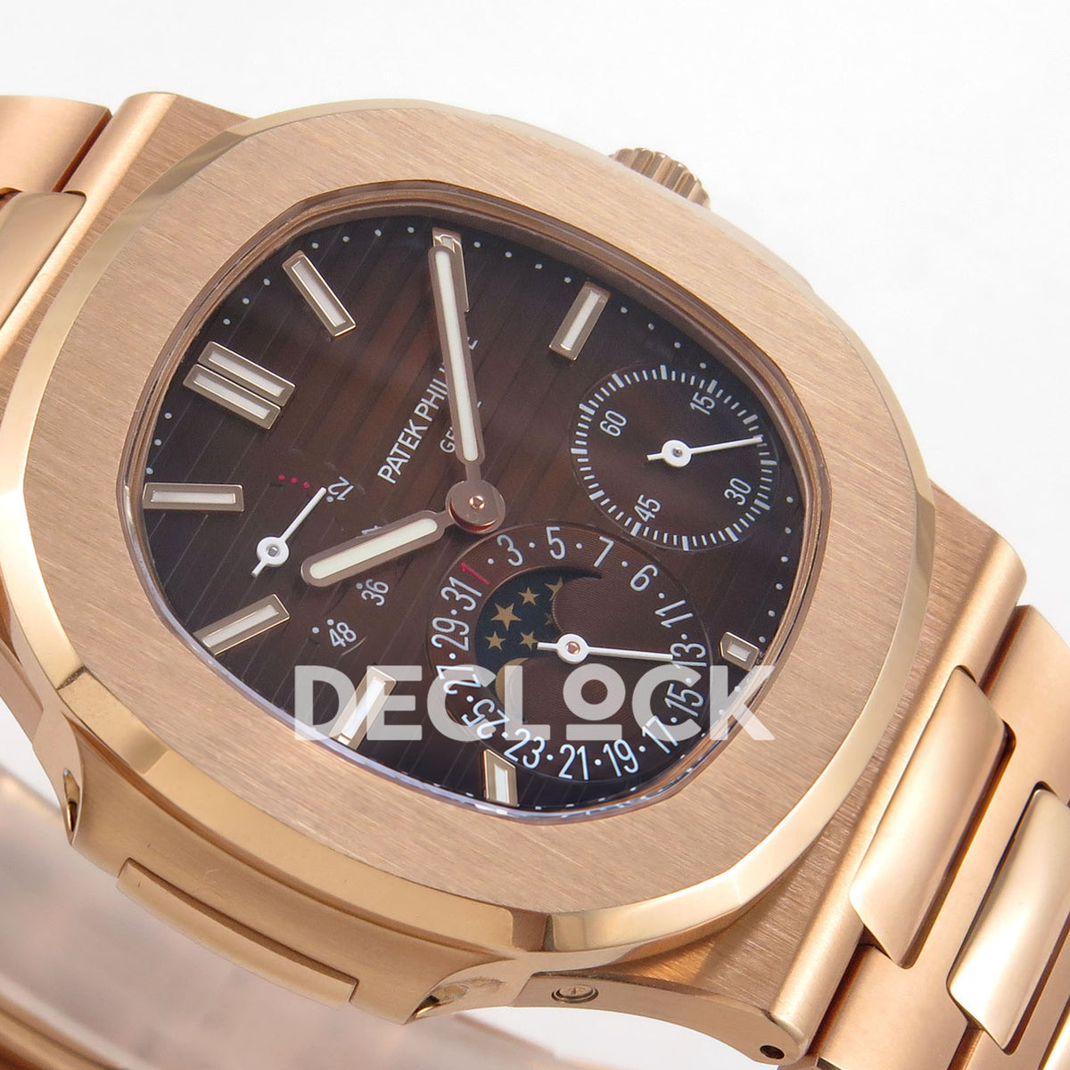 Patek Philippe Nautilus 5712/1R-001 UMI Brown Dial Rose Gold PP240 Free Sprung replica - dial side angle