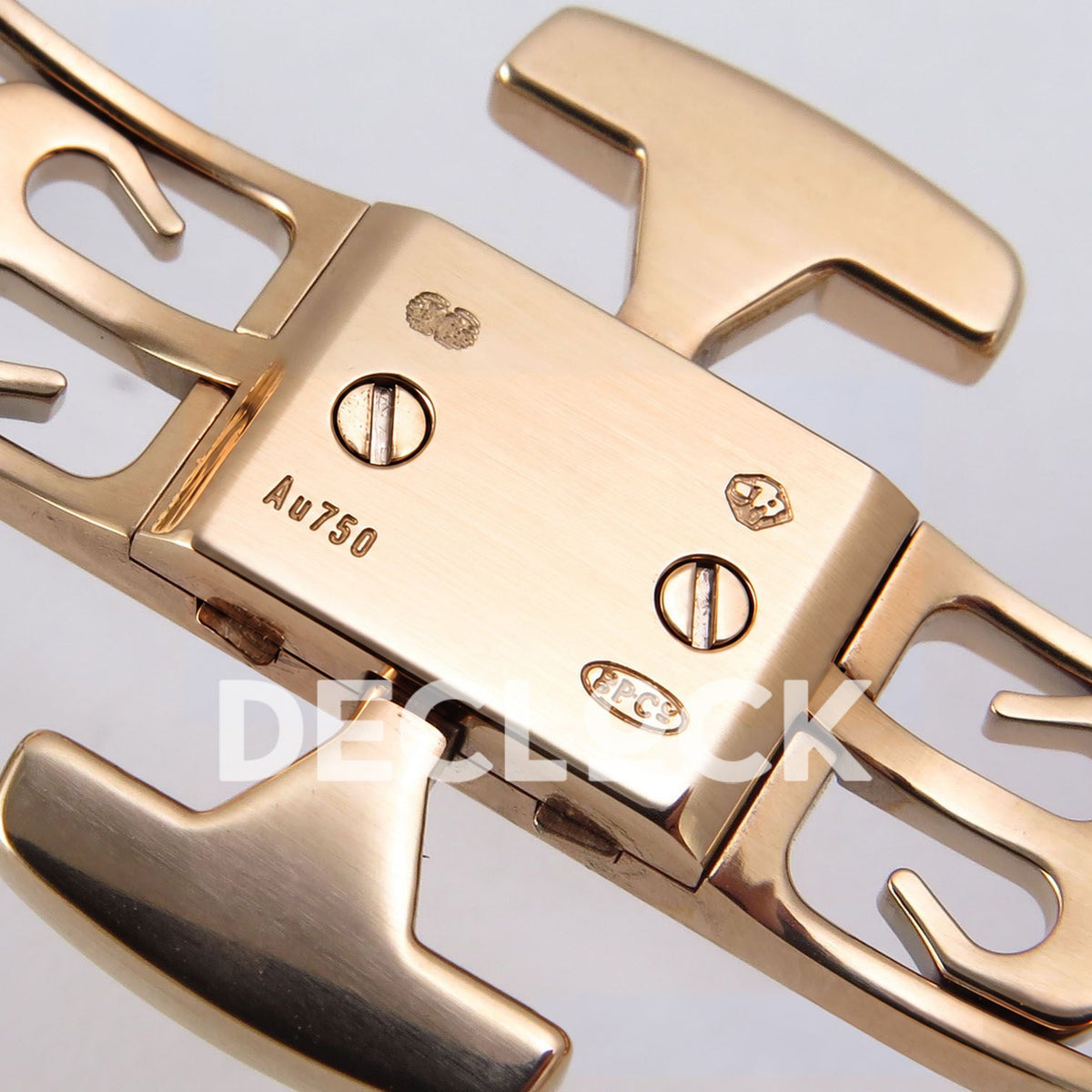 Patek Philippe Nautilus 5712/1R PPF V4+ brown dial rose-gold-plated steel watch, inner clasp screw heads and hallmarks, close-up