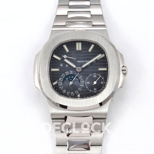 Front view of Patek Philippe Nautilus 5712 PPF V4+ blue dial on steel bracelet