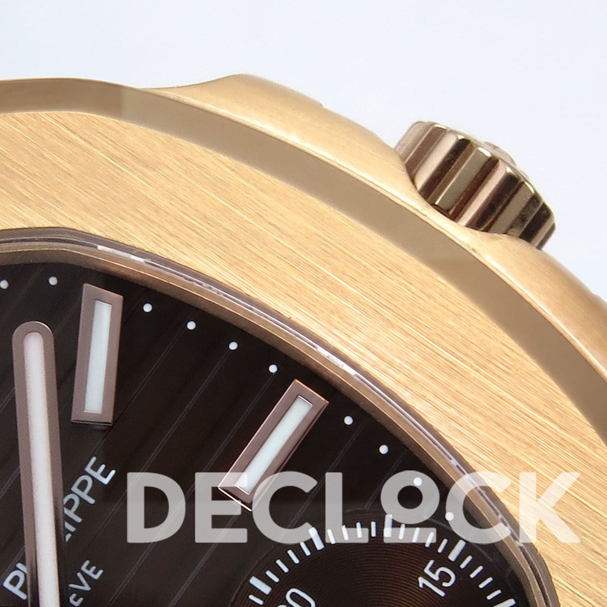 Patek Philippe Nautilus 5712 PPF V4+ rose gold plated bezel crown and dial detail