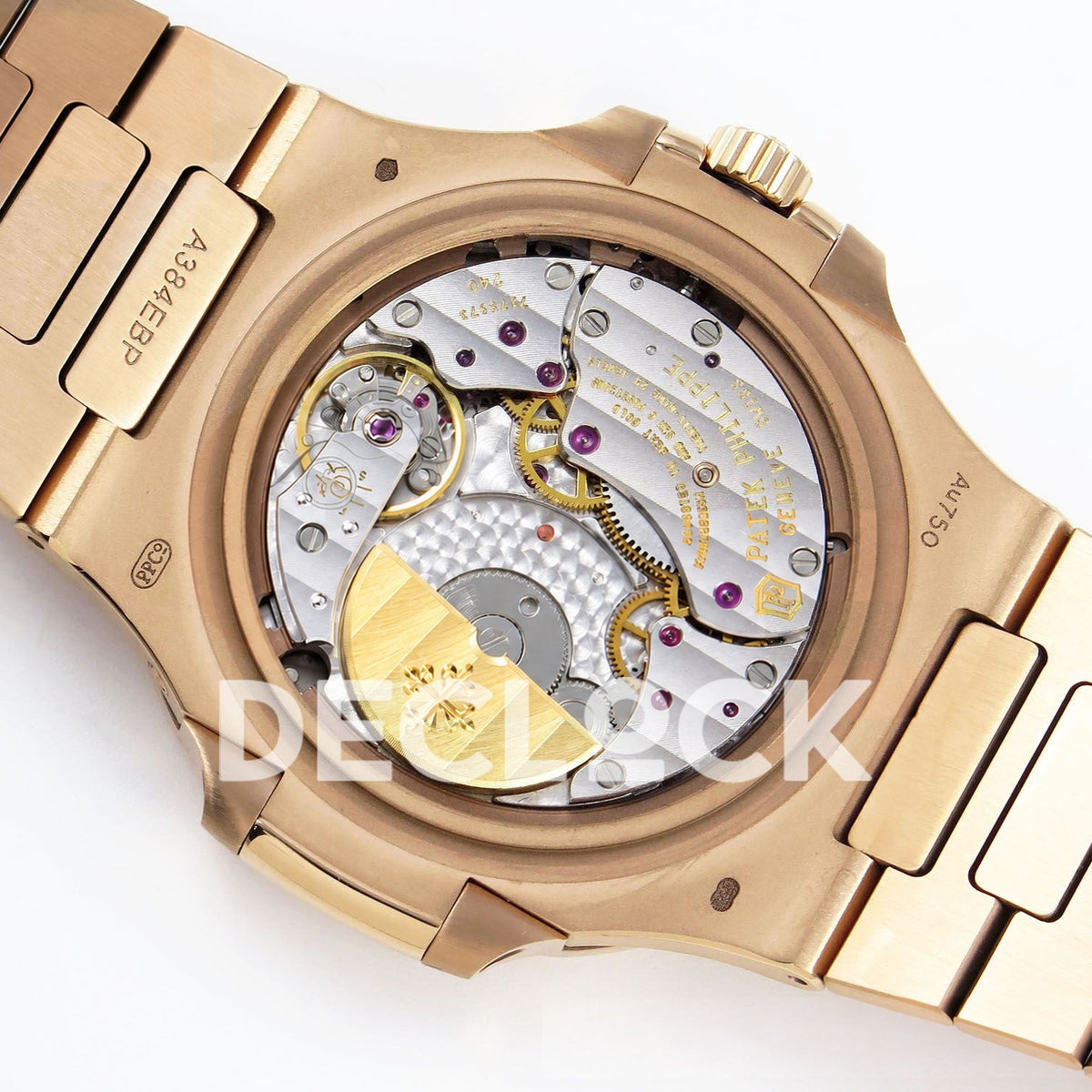 Patek Philippe Nautilus 5712 PPF V4+ rose gold tone watch, alternate micro-rotor position through exhibition caseback