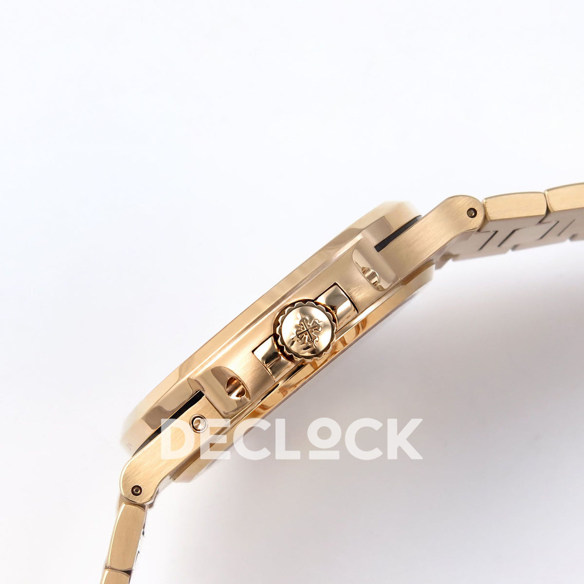 Patek Philippe Nautilus 5712 PPF V4+ rose gold tone watch, crown-side case profile