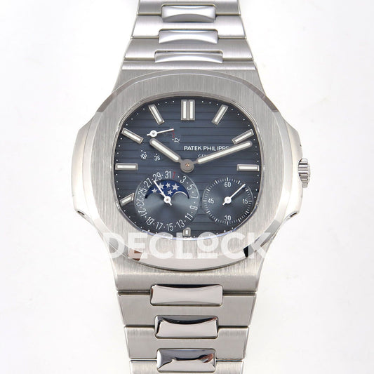 Patek Philippe Nautilus 5712 WSF blue dial JH240 front view on steel bracelet