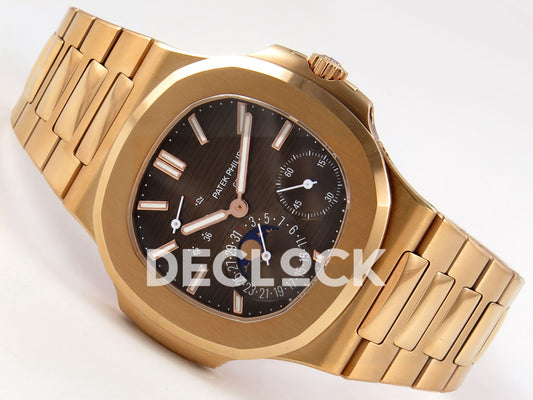 Patek Philippe Nautilus 5712 WSF brown dial with moonphase and power reserve, right angled view