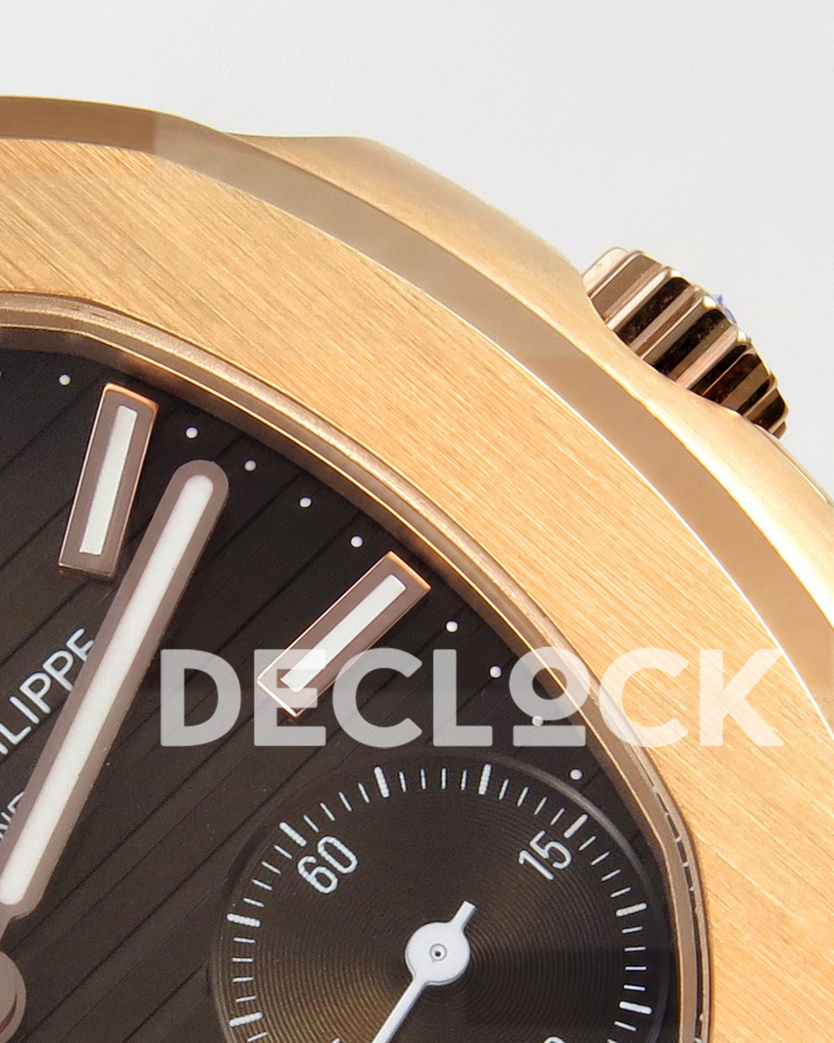 Patek Philippe Nautilus 5712 WSF rose gold plated bezel crown and dial detail