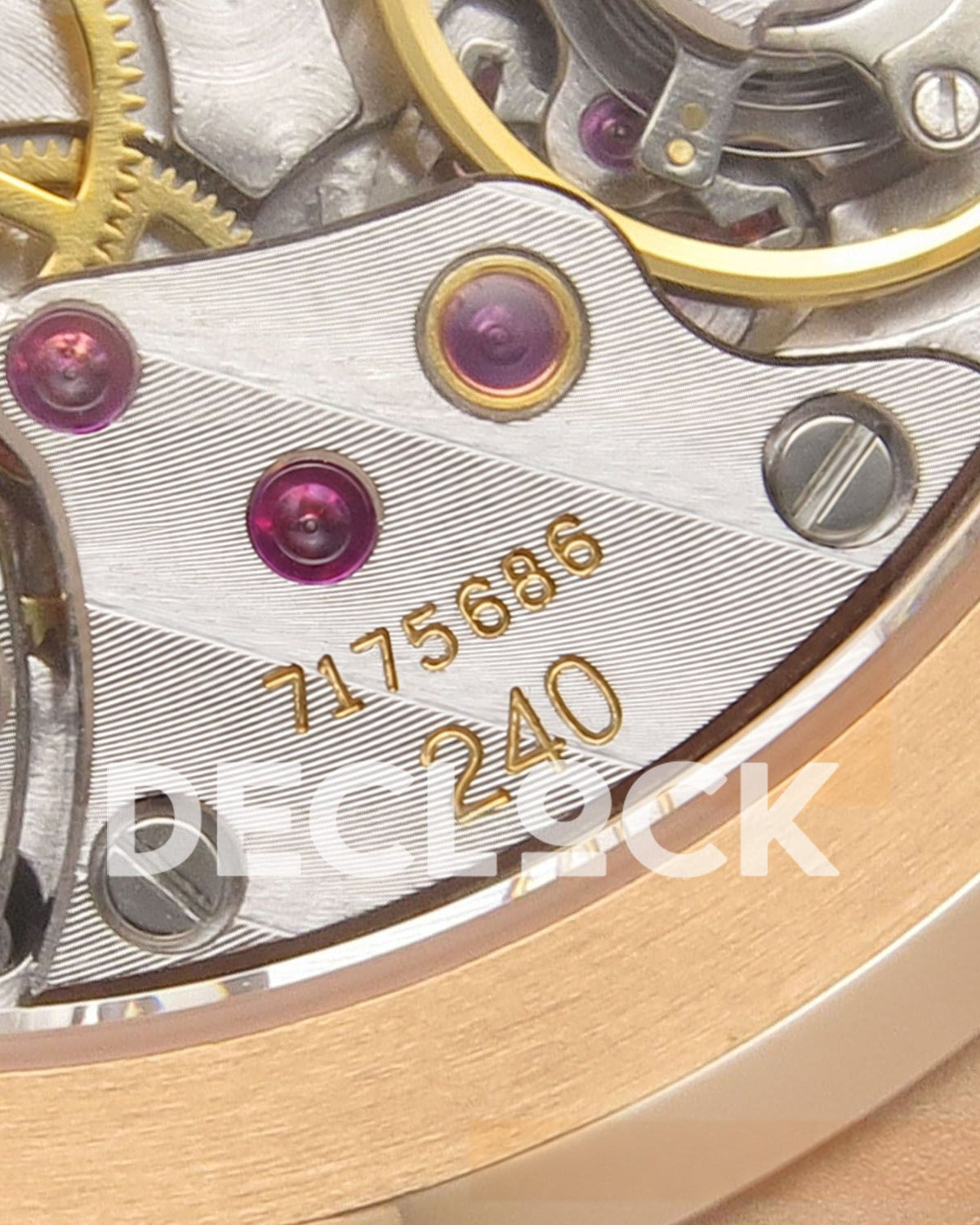 Patek Philippe Nautilus 5712 WSF, movement bridge serial engraving macro