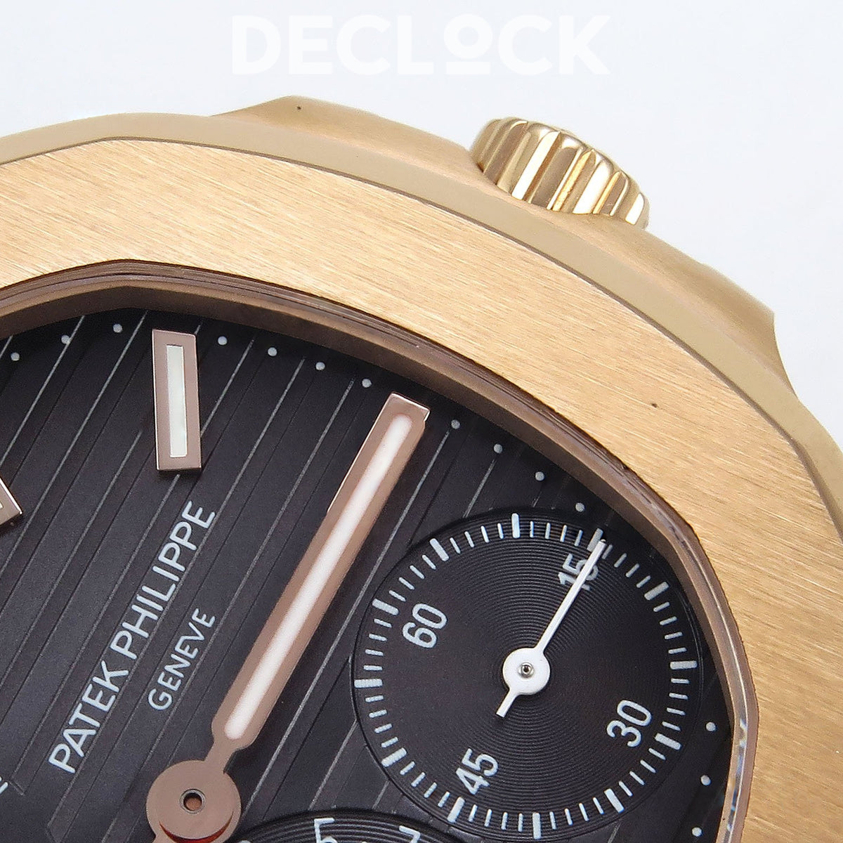 Nautilus 5712R PPF V2 crown, brushed bezel and gray dial detail