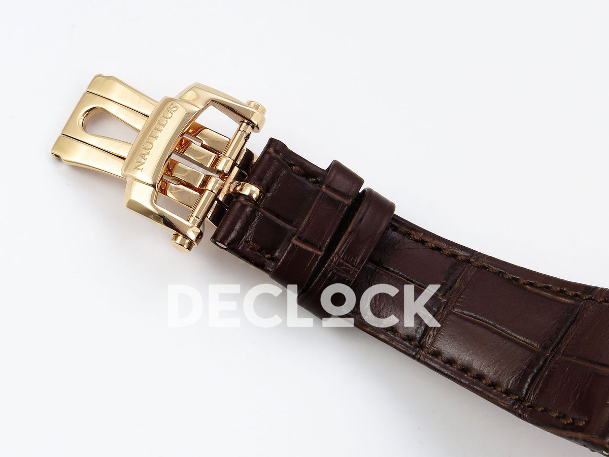 Patek Philippe Nautilus 5712R-001 PPF V2 — brown leather strap and rose-gold-plated deployant clasp