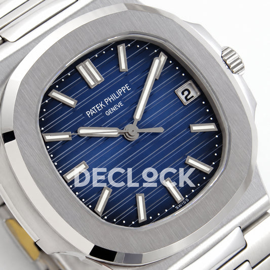Patek Philippe Nautilus 5811 DDF weighted, blue dial, DD330 — angled dial detail