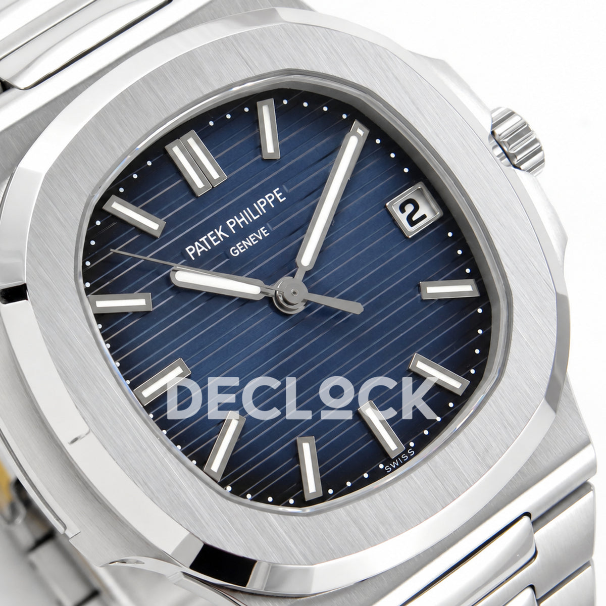 Patek Philippe Nautilus 5811 DDF weighted, blue dial, DPB330 — dial angle