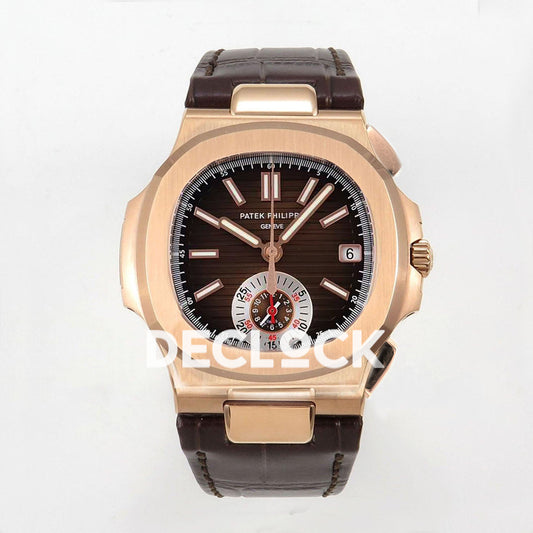 Patek Philippe Nautilus 5711/1R RG Gray Textured Dial on Brown Leather Strap Replica Watch