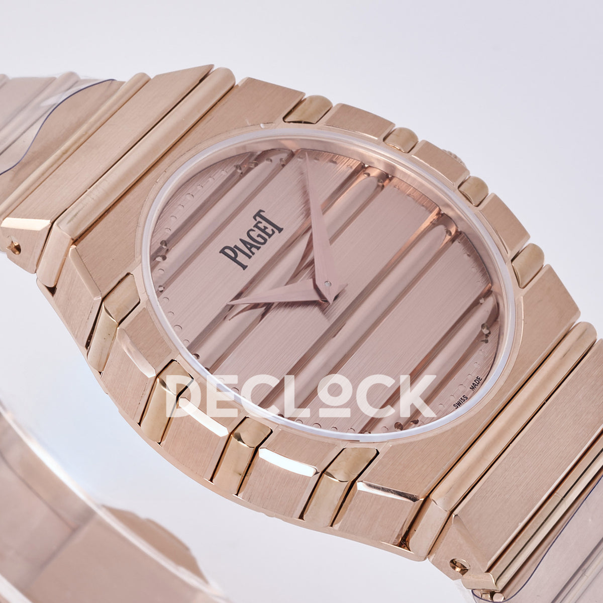 Piaget Polo 79 38mm Pink Dial Rose Gold Bracelet PDF 1200P1 replica - dial side angle