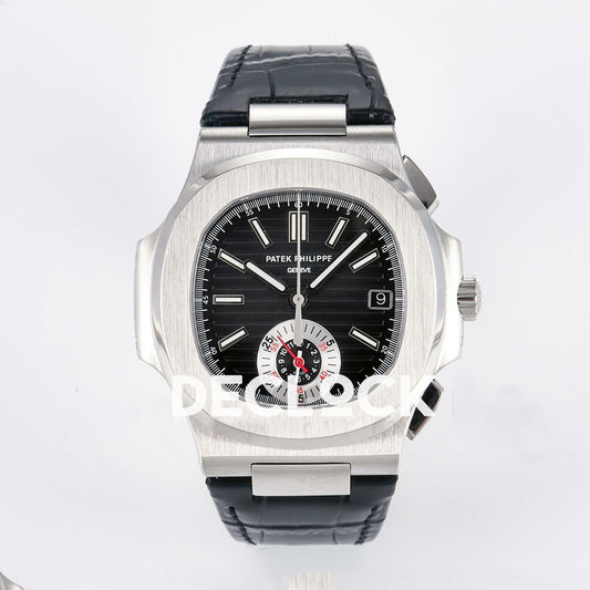 Patek Philippe Nautilus 5711/1R RG Gray Textured Dial on Brown Leather Strap Replica Watch