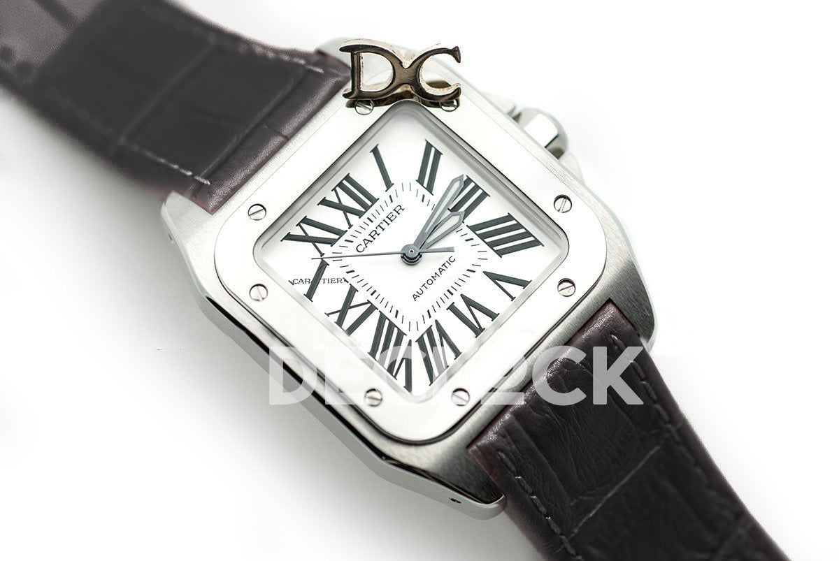 Santos 100 33mm White Dial in Steel