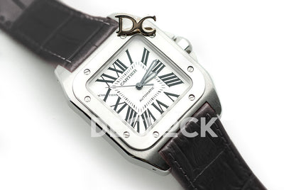 Santos 100 33mm White Dial in Steel