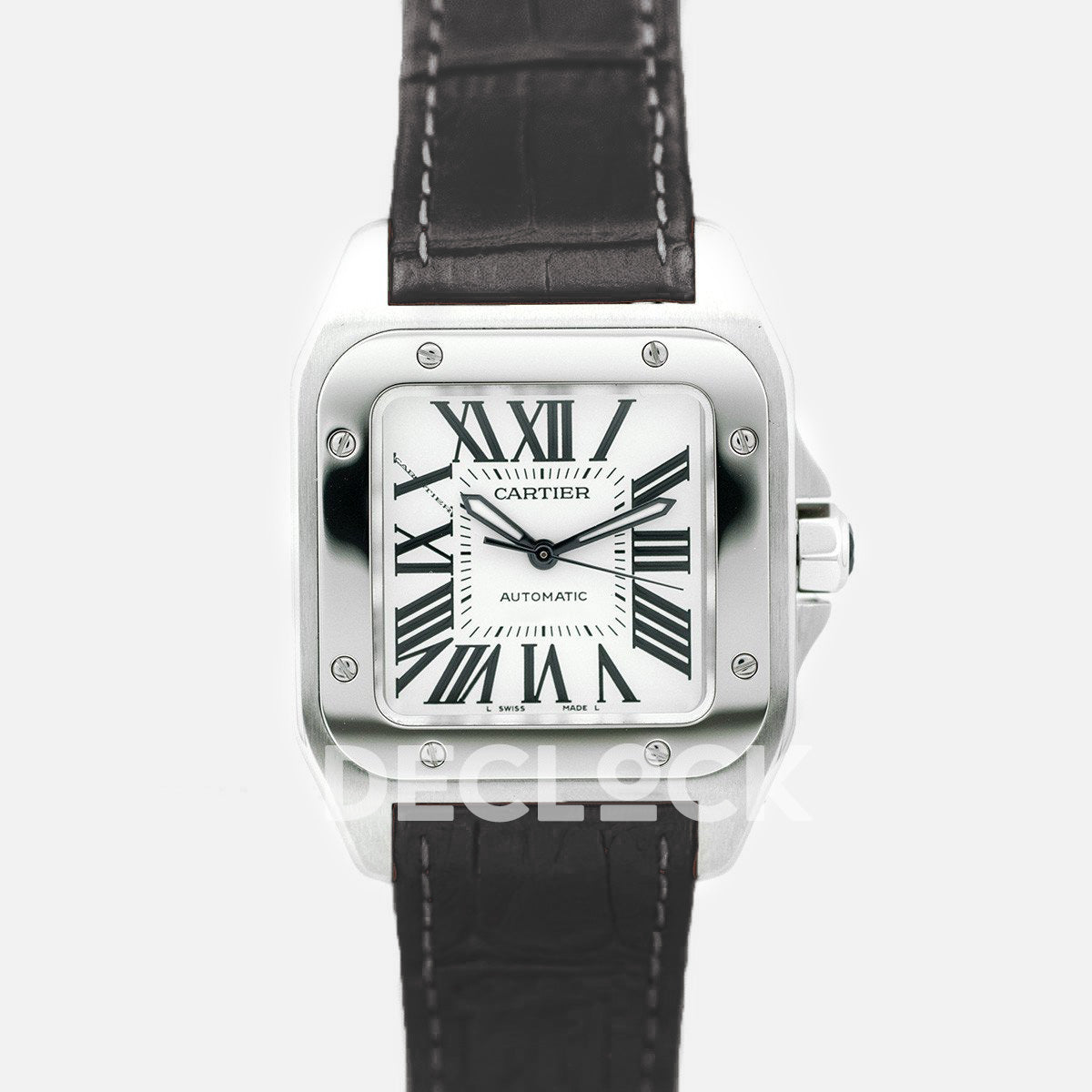 Santos 100 33mm White Dial in Steel