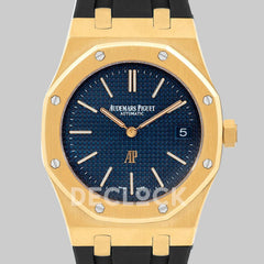 Replica Audemars Pigeut Royal Oak 15202 Gold Blue Dial on Black Rubber Strap