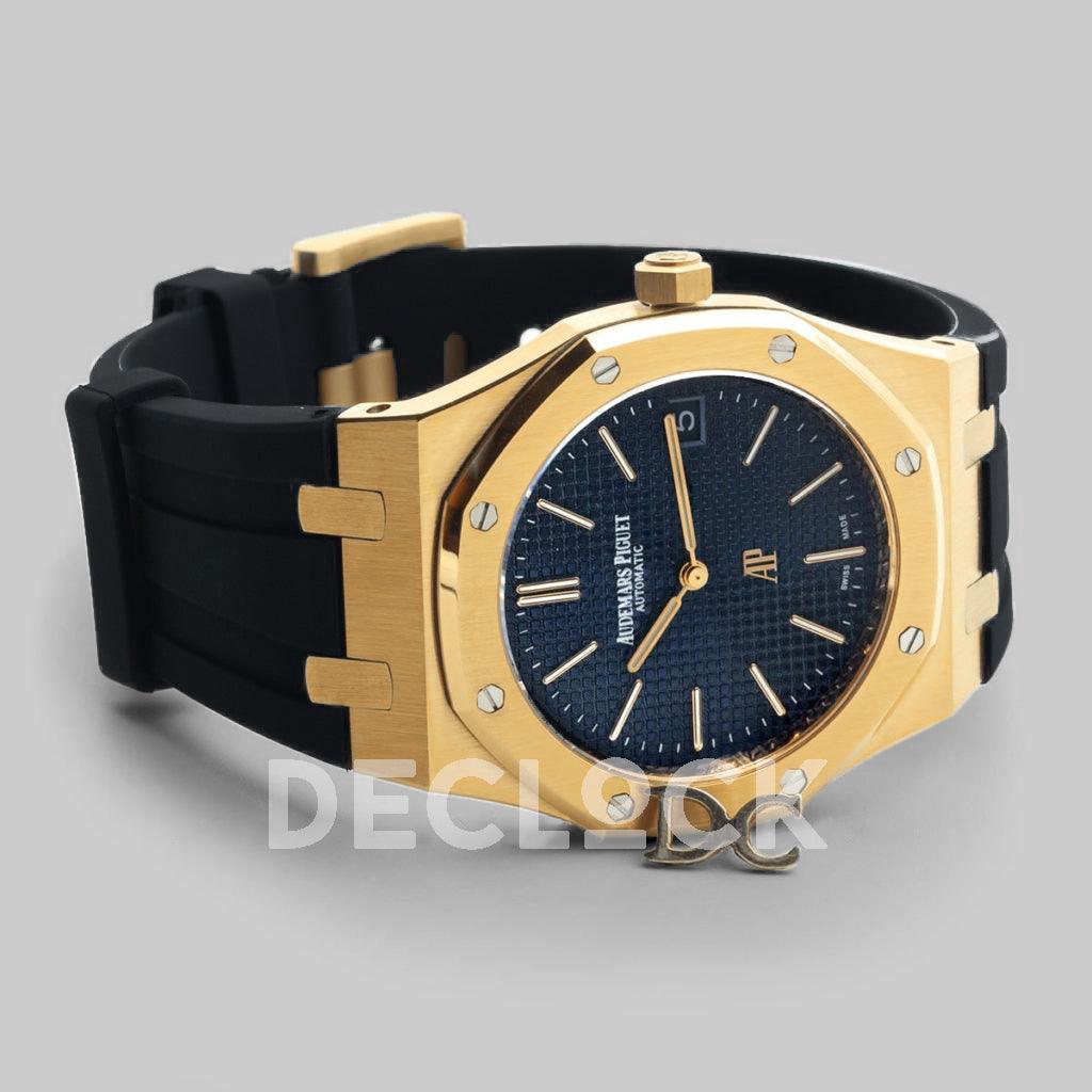 Replica Royal Oak 15202 Gold Blue Dial on Black Rubber Strap DECLOCK