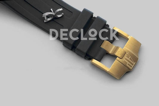 Replica Audemars Pigeut Royal Oak 15202 Gold Blue Dial on Black Rubber Strap |  Declock.