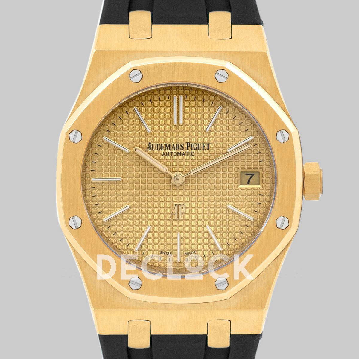 Replica Audemars Pigeut Royal Oak 15202 Gold Gold Dial on Black Rubber Strap - Replica Watches