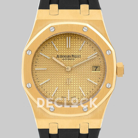 Replica Audemars Pigeut Royal Oak 15202 Gold Gold Dial on Black Rubber Strap - Replica Watches