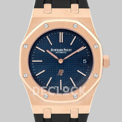 Replica Audemars Pigeut Royal Oak 15202 Rose Gold Blue Dial on Black Rubber Strap