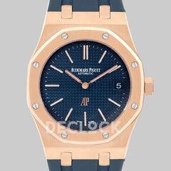 Replica Audemars Pigeut Royal Oak 15202 Rose Gold Blue Dial on Blue Rubber Strap