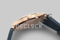 Replica Audemars Pigeut Royal Oak 15202 Rose Gold Blue Dial on Blue Rubber Strap