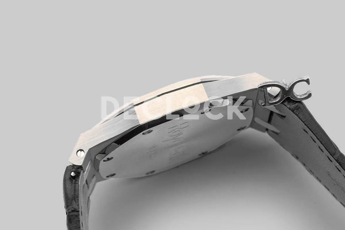 Replica Audemars Pigeut Royal Oak 15202 Steel Black Dial on Black Leather Strap