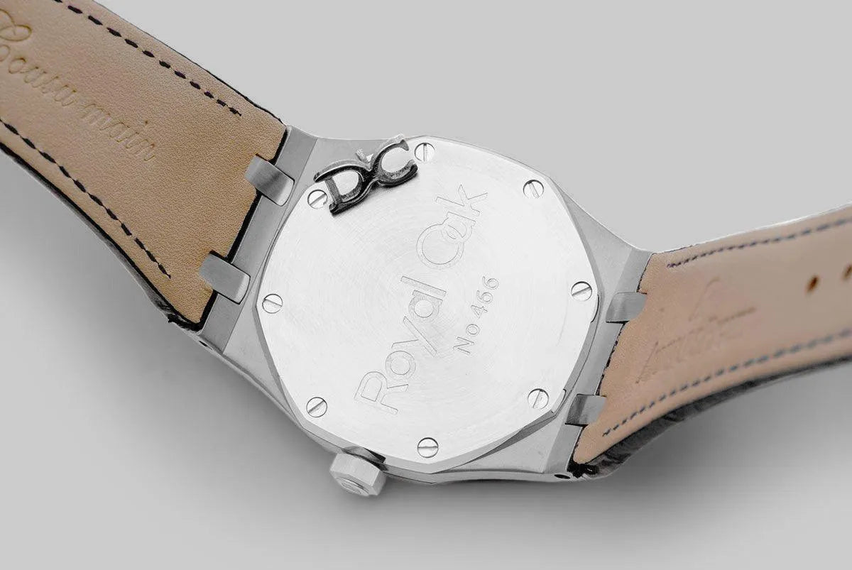 Replica Audemars Pigeut Royal Oak 15202 Steel Black Dial on Black Leather Strap