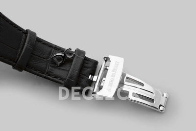 Replica Audemars Pigeut Royal Oak 15202 Steel Black Dial on Black Leather Strap