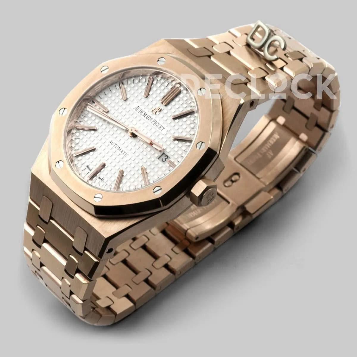 Replica Audemars Pigeut Royal Oak 15400 Rose Gold White Dial |  Declock.
