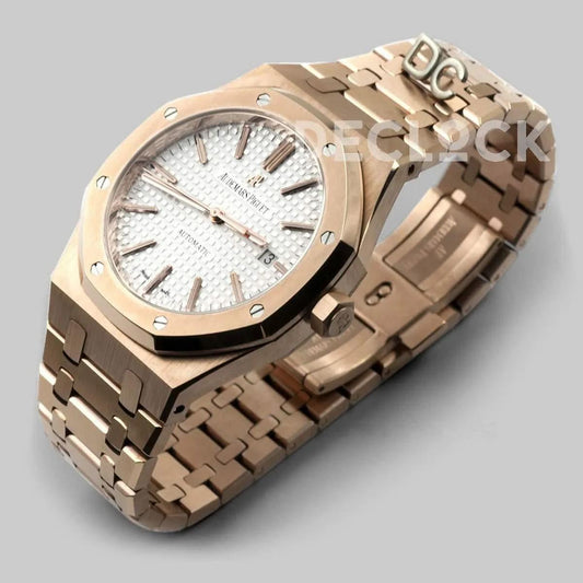 Replica Audemars Pigeut Royal Oak 15400 Rose Gold White Dial |  Declock.