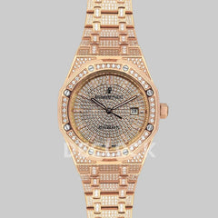 Replica Audemars Pigeut Royal Oak 41mm 15402OR Full Diamond Paved In Pink Gold on Bracelet