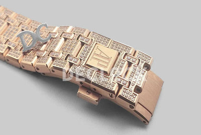 Replica Audemars Pigeut Royal Oak 41mm 15402OR Full Diamond Paved In Pink Gold on Bracelet