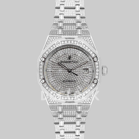 Replica Audemars Pigeut Royal Oak 41mm 15402OR Full Diamond Paved In Steel on Bracelet