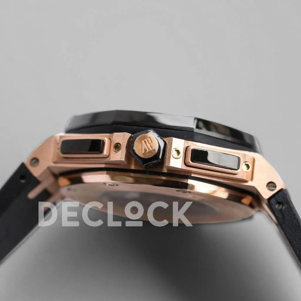 Replica Audemars Pigeut Royal Oak Offshore Novelty 44mm Black Dial in Rose Gold |  Declock.