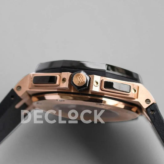Replica Audemars Pigeut Royal Oak Offshore Novelty 44mm Black Dial in Rose Gold |  Declock.